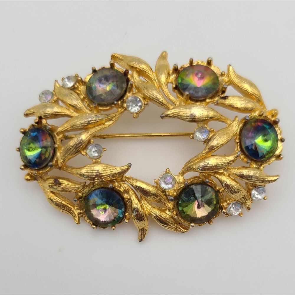 Vintage AB Rhinestone oval Brooch Pin - Picture 2 of 3